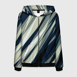 Толстовка 3D на молнии мужская Синий с оливковым диагональные полосы, цвет: 3D-черный