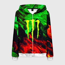 Толстовка 3D на молнии мужская Monster energy огонь лого, цвет: 3D-белый