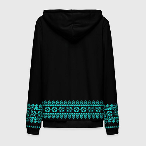 Мужская толстовка на молнии Славянские узоры и орнамент голубой - вышиванка ру / 3D-Черный – фото 2