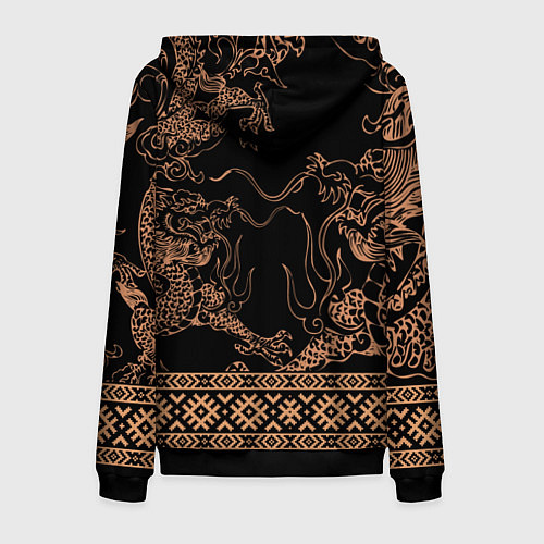 Мужская толстовка на молнии Золотой дракон с узорами славянскими / 3D-Черный – фото 2