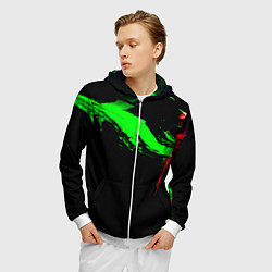 Толстовка 3D на молнии мужская Color black green red, цвет: 3D-белый — фото 2