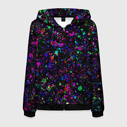 Толстовка 3D на молнии мужская Чёрный с разноцветными брызгами, цвет: 3D-черный