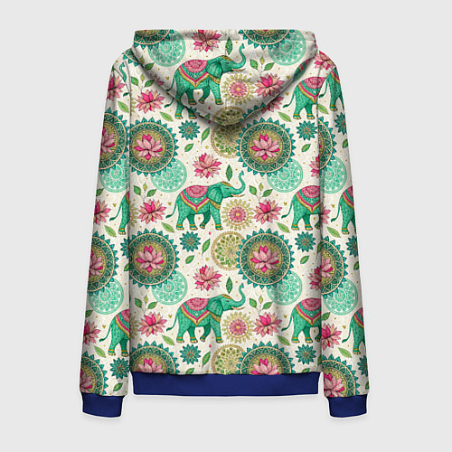 Мужская толстовка на молнии Слоны и мандалы паттерн в индийской стилистике / 3D-Синий – фото 2