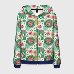 Мужская толстовка на молнии Слоны и мандалы паттерн в индийской стилистике