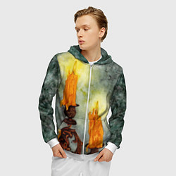 Толстовка 3D на молнии мужская Две горящие свечи в темноте, цвет: 3D-белый — фото 2
