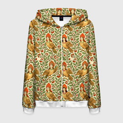 Толстовка 3D на молнии мужская Птицы сирин на ветках, цвет: 3D-белый