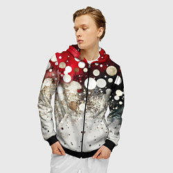 Толстовка 3D на молнии мужская Красно-белый текстурный фон, цвет: 3D-черный — фото 2