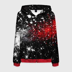 Толстовка 3D на молнии мужская Бело-красные блестяшки на черном, цвет: 3D-красный