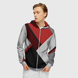 Толстовка 3D на молнии мужская Color black red grey, цвет: 3D-меланж — фото 2