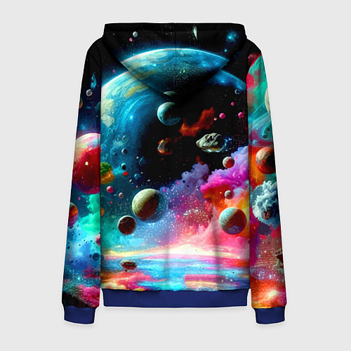 Мужская толстовка на молнии Том и Джерри летят в ракете - нейроарт / 3D-Синий – фото 2