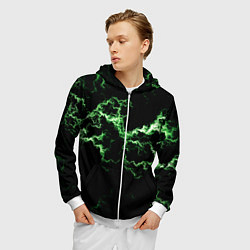 Толстовка 3D на молнии мужская Lightning green glow, цвет: 3D-белый — фото 2