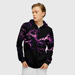 Толстовка 3D на молнии мужская Lightning pink glow, цвет: 3D-черный — фото 2
