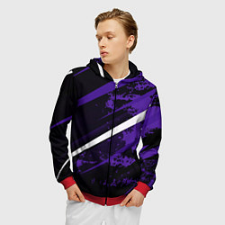 Толстовка 3D на молнии мужская Color black purple line, цвет: 3D-красный — фото 2
