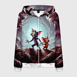 Толстовка 3D на молнии мужская Том и Джерри в пещере ужасов - хэллоуин, цвет: 3D-белый