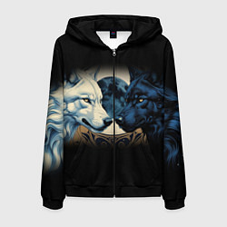 Толстовка 3D на молнии мужская Инь янь волк и волчица с луной, цвет: 3D-черный