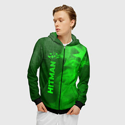 Толстовка 3D на молнии мужская Hitman - green gradient по-вертикали, цвет: 3D-черный — фото 2