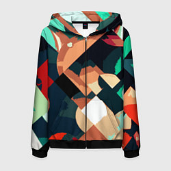 Толстовка 3D на молнии мужская Сине-бежевый абстракция, цвет: 3D-черный