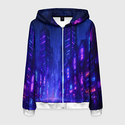 Толстовка 3D на молнии мужская Одинокий город неона, цвет: 3D-белый