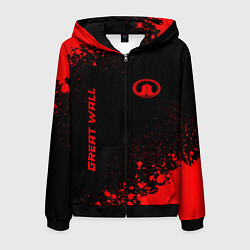 Толстовка 3D на молнии мужская Great Wall - red gradient вертикально, цвет: 3D-черный