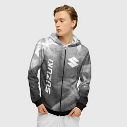 Толстовка 3D на молнии мужская Suzuki - grey gradient вертикально, цвет: 3D-черный — фото 2