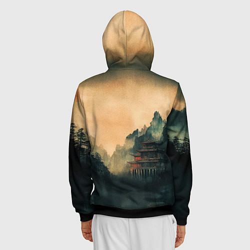 Мужская толстовка на молнии Старый Японский монастырь / 3D-Черный – фото 4