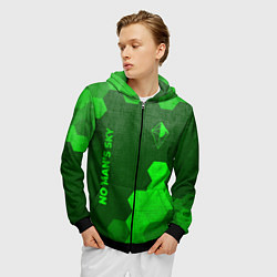 Толстовка 3D на молнии мужская No Mans Sky - green gradient вертикально, цвет: 3D-черный — фото 2