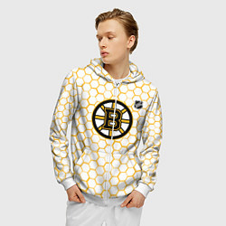 Толстовка 3D на молнии мужская Бостон Брюинз - белые соты, цвет: 3D-белый — фото 2