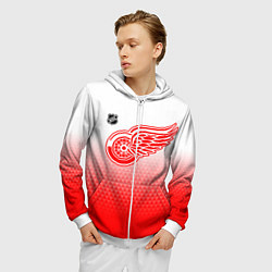Толстовка 3D на молнии мужская Детройт Ред Уингз - красно белый градиент, цвет: 3D-белый — фото 2