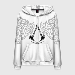 Толстовка 3D на молнии мужская Ассасин Крид - узор ворон, цвет: 3D-белый