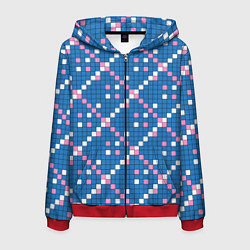 Толстовка 3D на молнии мужская Синяя розовая с белым плитка, цвет: 3D-красный