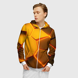Толстовка 3D на молнии мужская Желтые неоновые соты - текстура, цвет: 3D-белый — фото 2