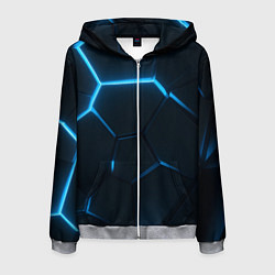 Толстовка 3D на молнии мужская Черные плиты с синим светом, цвет: 3D-меланж