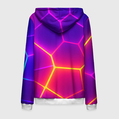 Мужская толстовка на молнии Синие плиты с фиолетовым свечением / 3D-Белый – фото 2