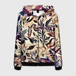Толстовка 3D на молнии мужская Цветочный светло-коричневый с листьями, цвет: 3D-черный