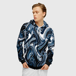 Толстовка 3D на молнии мужская Тёмно-синий искажённая абстракция, цвет: 3D-черный — фото 2