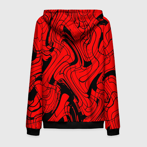 Мужская толстовка на молнии Чёрно-красный абстрактный линии / 3D-Черный – фото 2