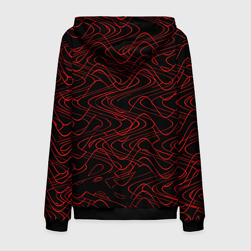 Мужская толстовка на молнии Чёрный с красными волнистыми линиями абстракция / 3D-Черный – фото 2
