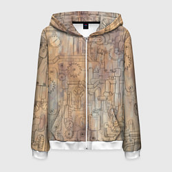 Толстовка 3D на молнии мужская Стимпанк элементы, цвет: 3D-белый