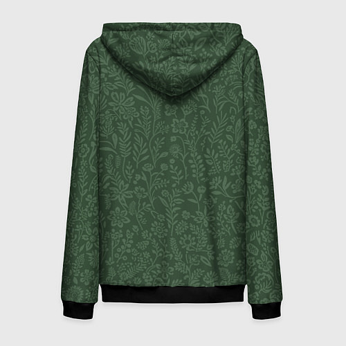 Мужская толстовка на молнии Благородный тёмно-зелёный цветочный однотонный / 3D-Черный – фото 2