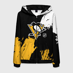 Толстовка 3D на молнии мужская Питтсбург Пингвинз - брызги, цвет: 3D-черный
