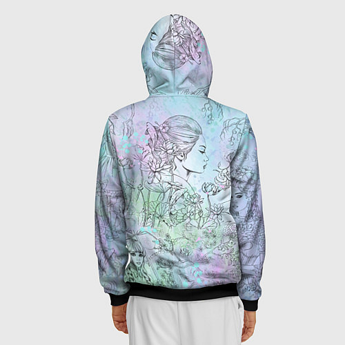 Мужская толстовка на молнии Скетч японские дорамы / 3D-Черный – фото 4