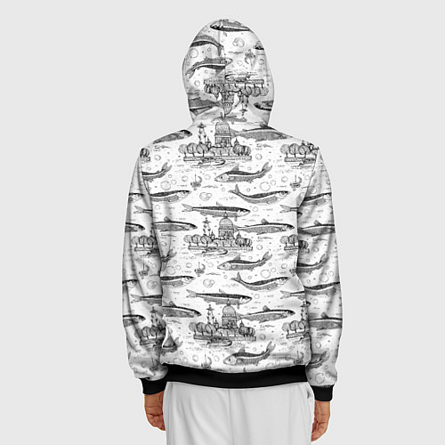 Мужская толстовка на молнии Корюшка и рыбалка в Питере паттерн / 3D-Черный – фото 4
