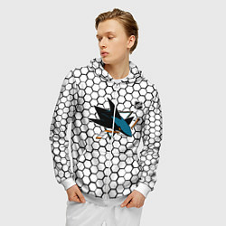 Толстовка 3D на молнии мужская Сан Хосе Шаркс - белые плиты, цвет: 3D-белый — фото 2