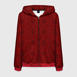 Толстовка 3D на молнии мужская Традиционный орнамент славян, цвет: 3D-красный