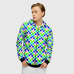 Толстовка 3D на молнии мужская Разноцветный синий розовый зеленый горох на белом, цвет: 3D-черный — фото 2