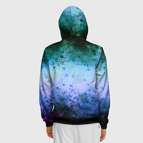 Мужская толстовка на молнии Абстракция - blue-green acid / 3D-Черный – фото 4