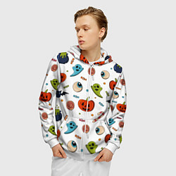 Толстовка 3D на молнии мужская Halloween pumpkin show, цвет: 3D-белый — фото 2