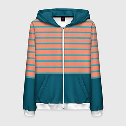 Толстовка 3D на молнии мужская Полосатый мандариновый морской рассвет с однотоном, цвет: 3D-белый