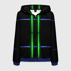 Мужская толстовка на молнии Neon black light blue green line