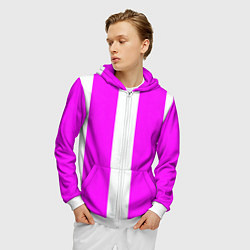 Толстовка 3D на молнии мужская Color white pink line, цвет: 3D-белый — фото 2